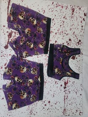 TomboyX Purple Floral Skull Sports Bra and Boxer Brief Set